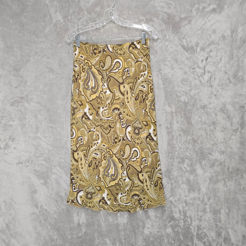 Vtg Reference Womens M Paisley Midi Skirt Brown Mustard Tan‎ Y2K Boho Goblincore